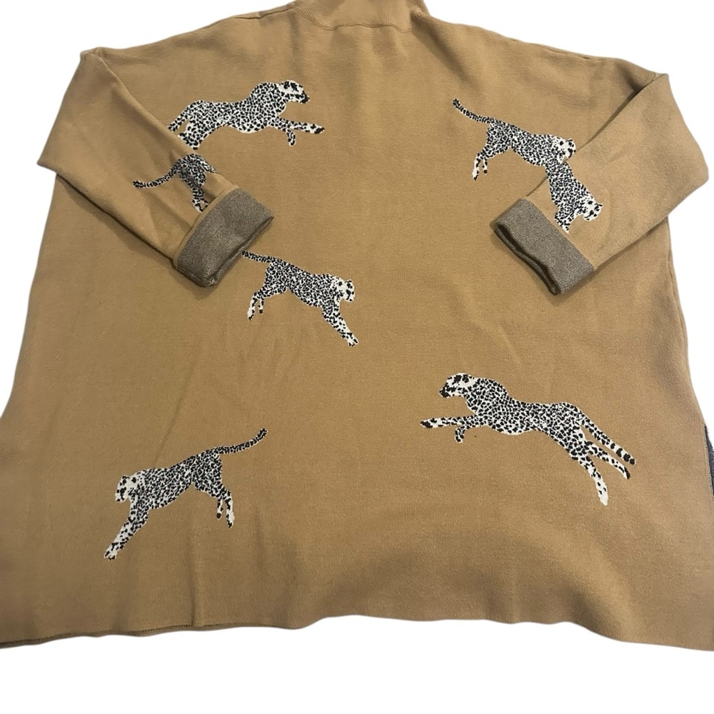 ENTRO Camel Brown/Tan Cheetah Print Mock Neck Relaxed Knit Sweater/Size: XL - Picture 3 of 10